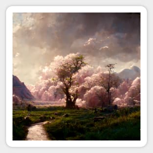 Japanese Sakura Cherry Blossom Trees Landscape #3 Sticker